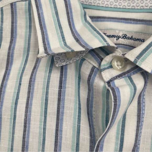 Tommy Bahama Linen Blend Striped Mens Long Sleeve Button flip cuff Shirt Size M - Picture 5 of 11